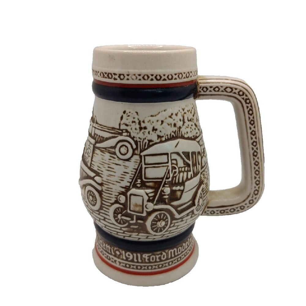 Avon 1982 Beer Stein Mug Model T Ford 1911 & 1936 Scenes Vintage Brazil Gift